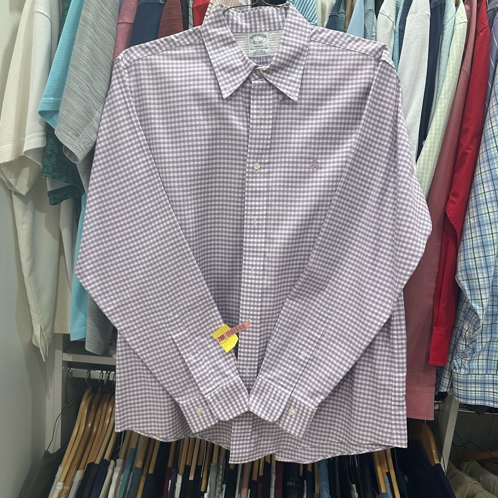 Purple and White Casual Button Down Shirt with Checkered Pattern